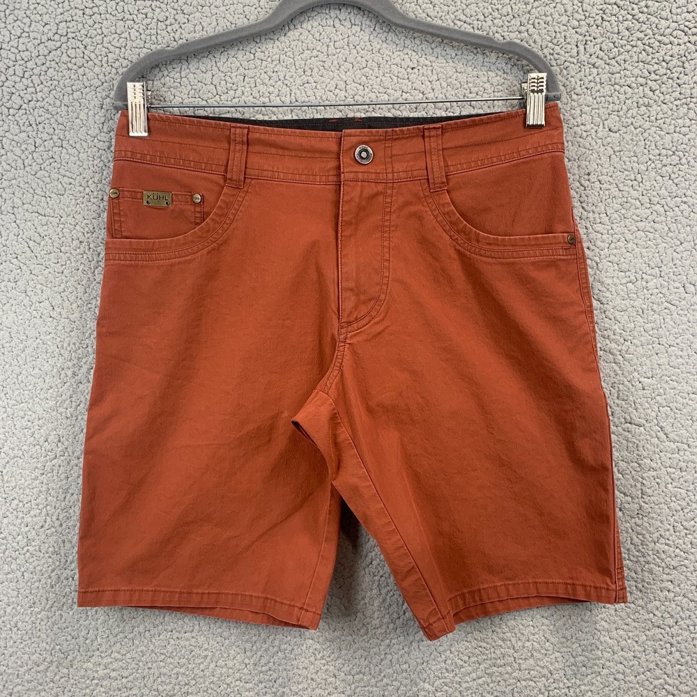 Kuhl Radikl Shorts Mens 31 Burnt Orange Microfiber Chino Hiking 10" Inseam
